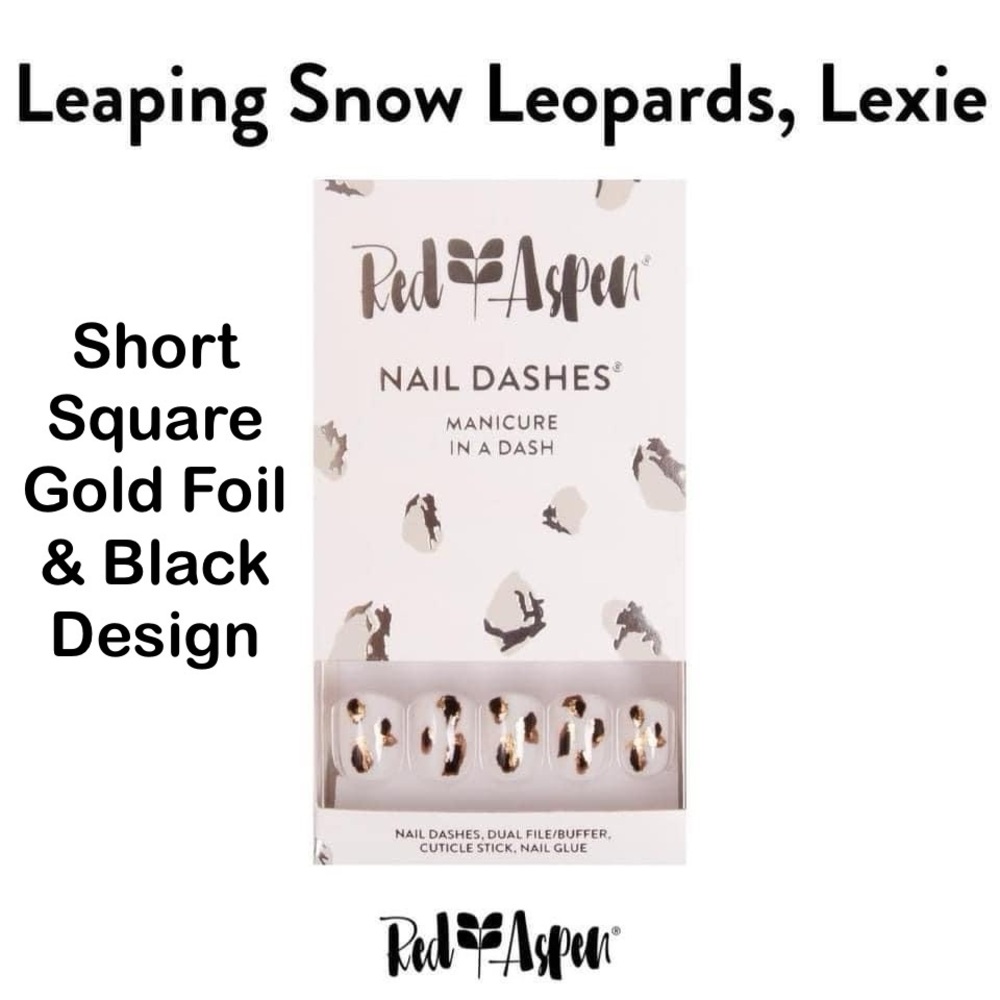 Red Aspen Nail Dashes Leaping Leopards Lexi, Short Square Gold & Black, NIB